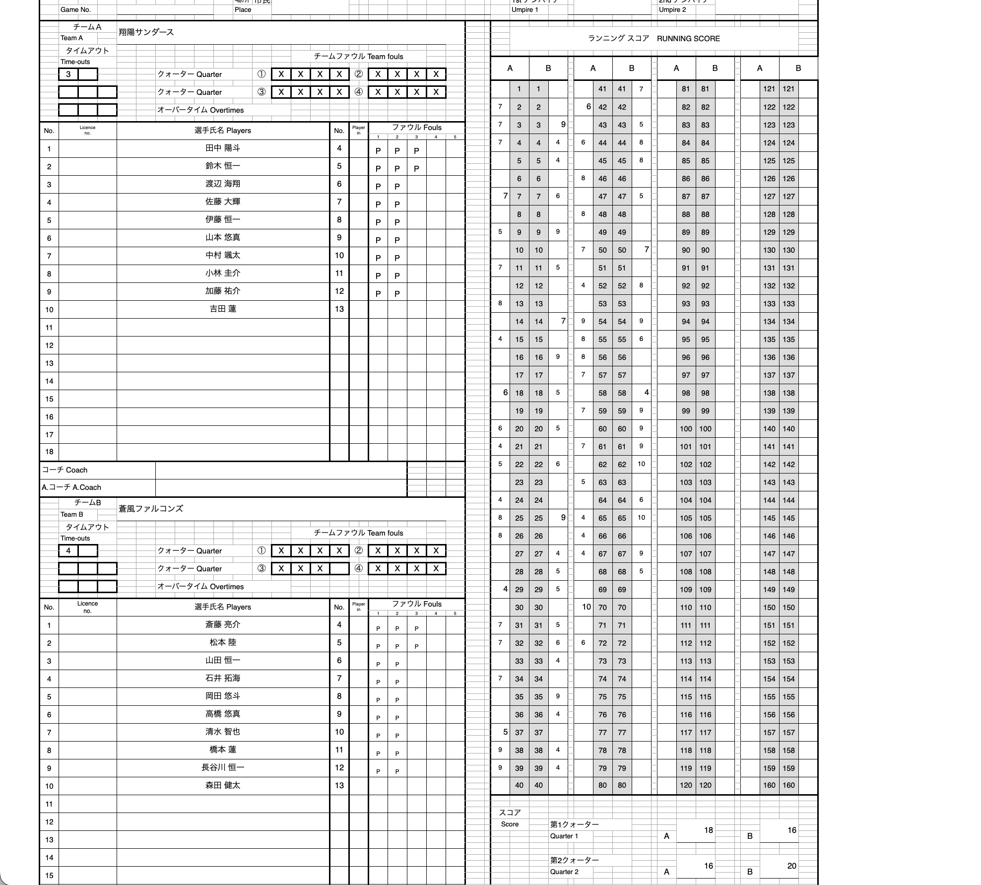 公式スコアシート xlsx出力
